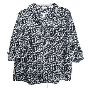 Chico's No-Iron 100% Cotton Abstract Print 3/4 Sleeve Button-up Shirt Size 2 (L)
